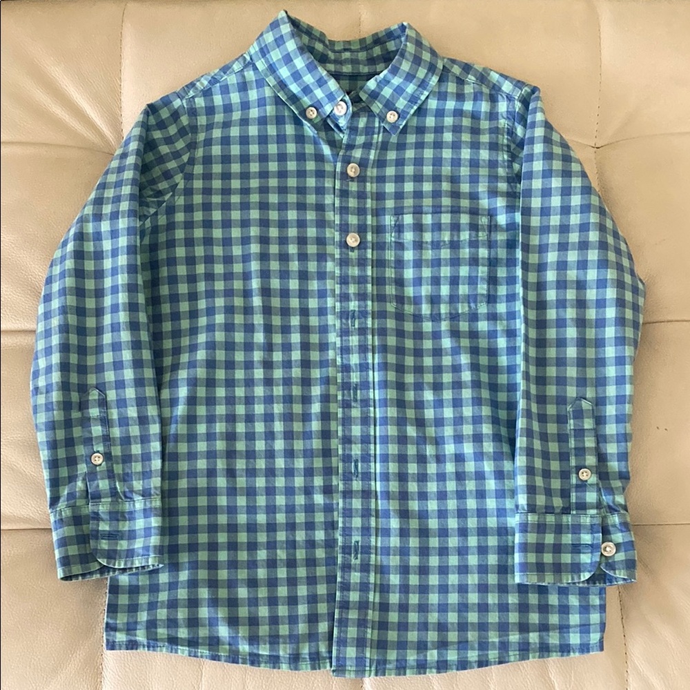 Lands’ End Blue and Green Checkered Button-Up Shirt